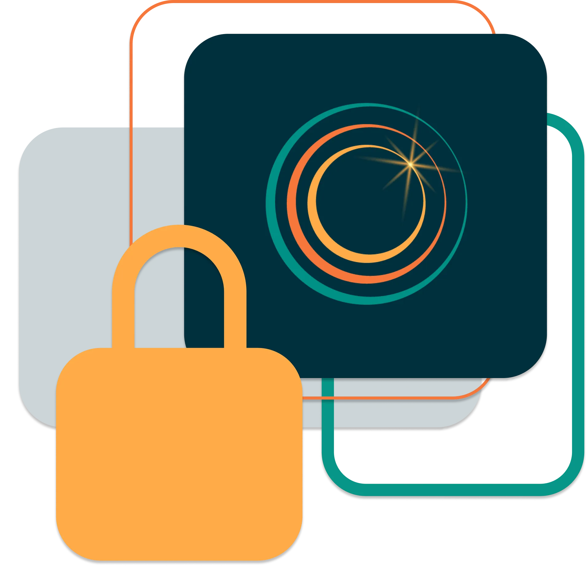Lock alongside Atmos Logo – circular starburst design element.