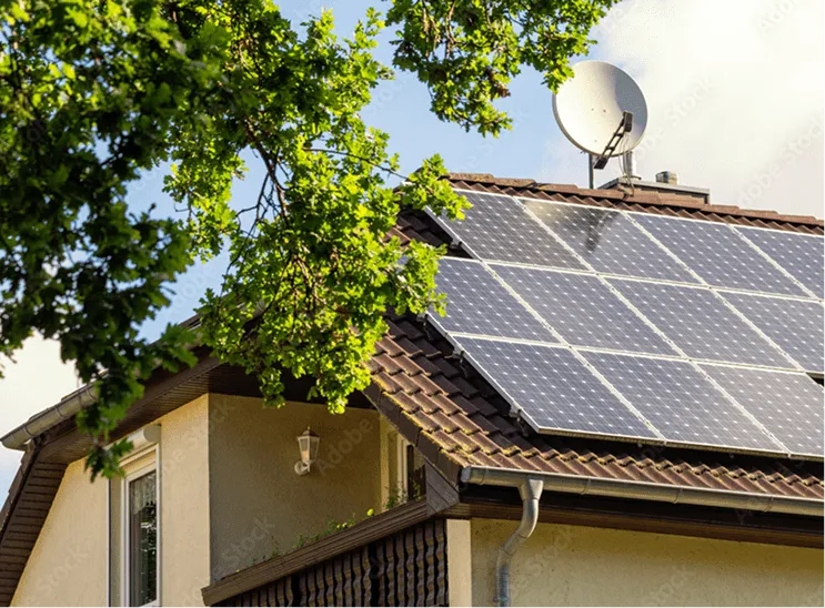 Picture of a rooftop with solar panels on the roof